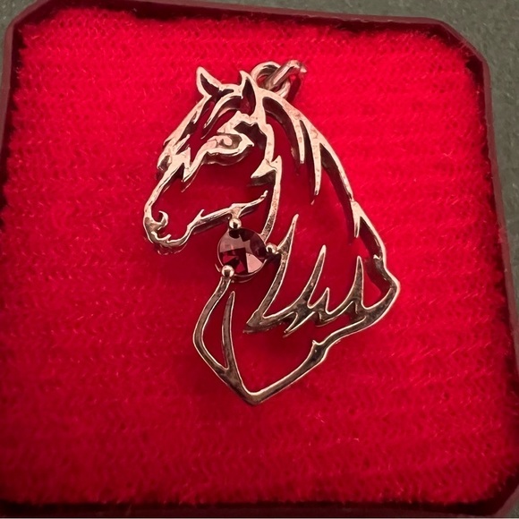 Sterling Silver Horse Pendant Necklace | 925 Italy Chain with Garnet Gemstone - Picture 11 of 16